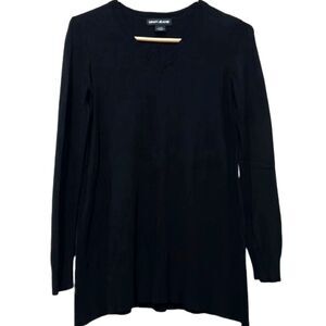 DKNY Donna Karen Tunic Sweater Womens Small V Neck Stretch Knit Minimalist Black